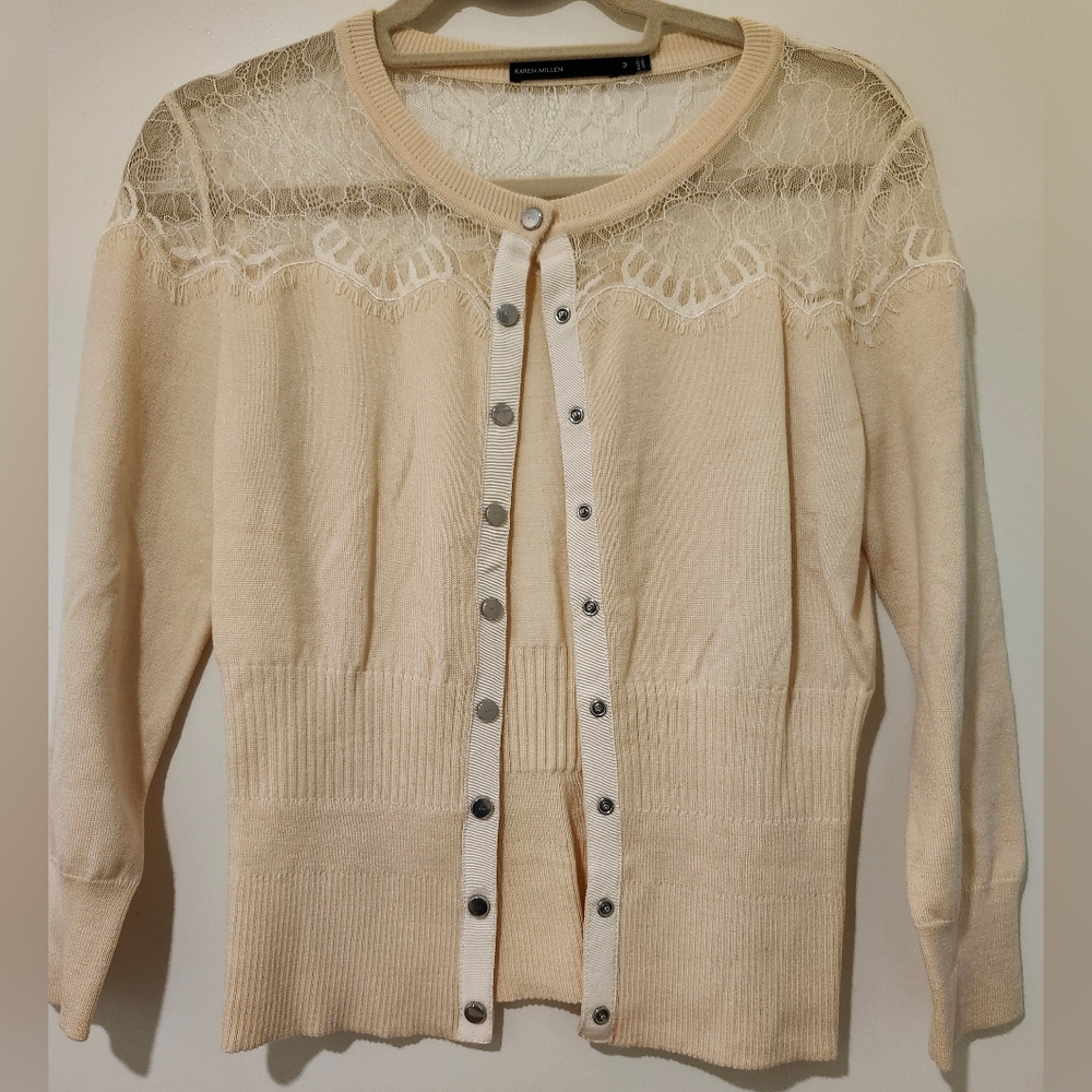 Karen Millen Wool Knit Lace Cardigan Size 3
